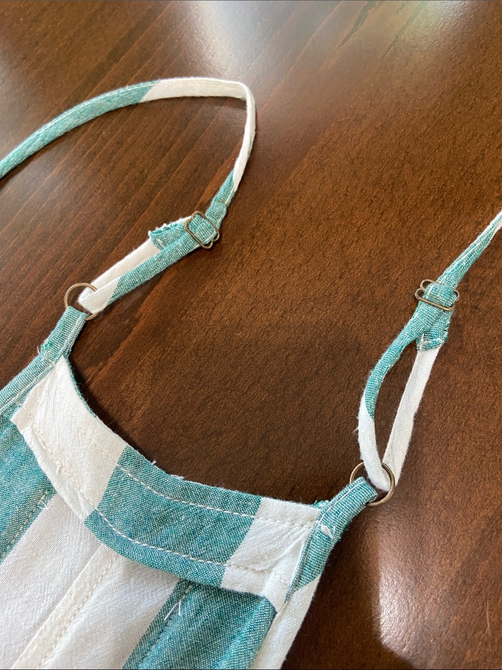 BDG Teal and Cream Striped Button-Front Jumpsuit (dungarees) with skinny straps - Picture 15 of 16